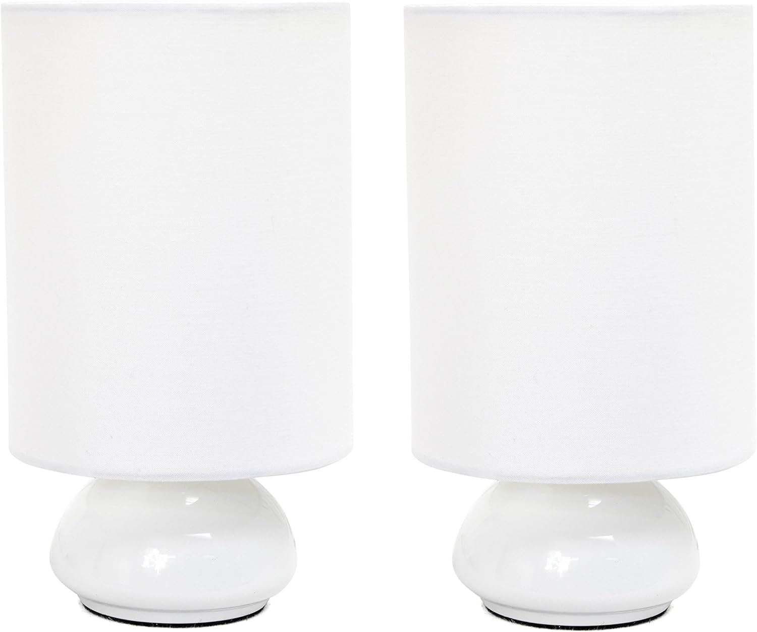 Simple Designs LT2043-WHT-2PK Gemini Colors 2 Pack Mini Touch Fabric Shades Table Lamp Set, White/White
