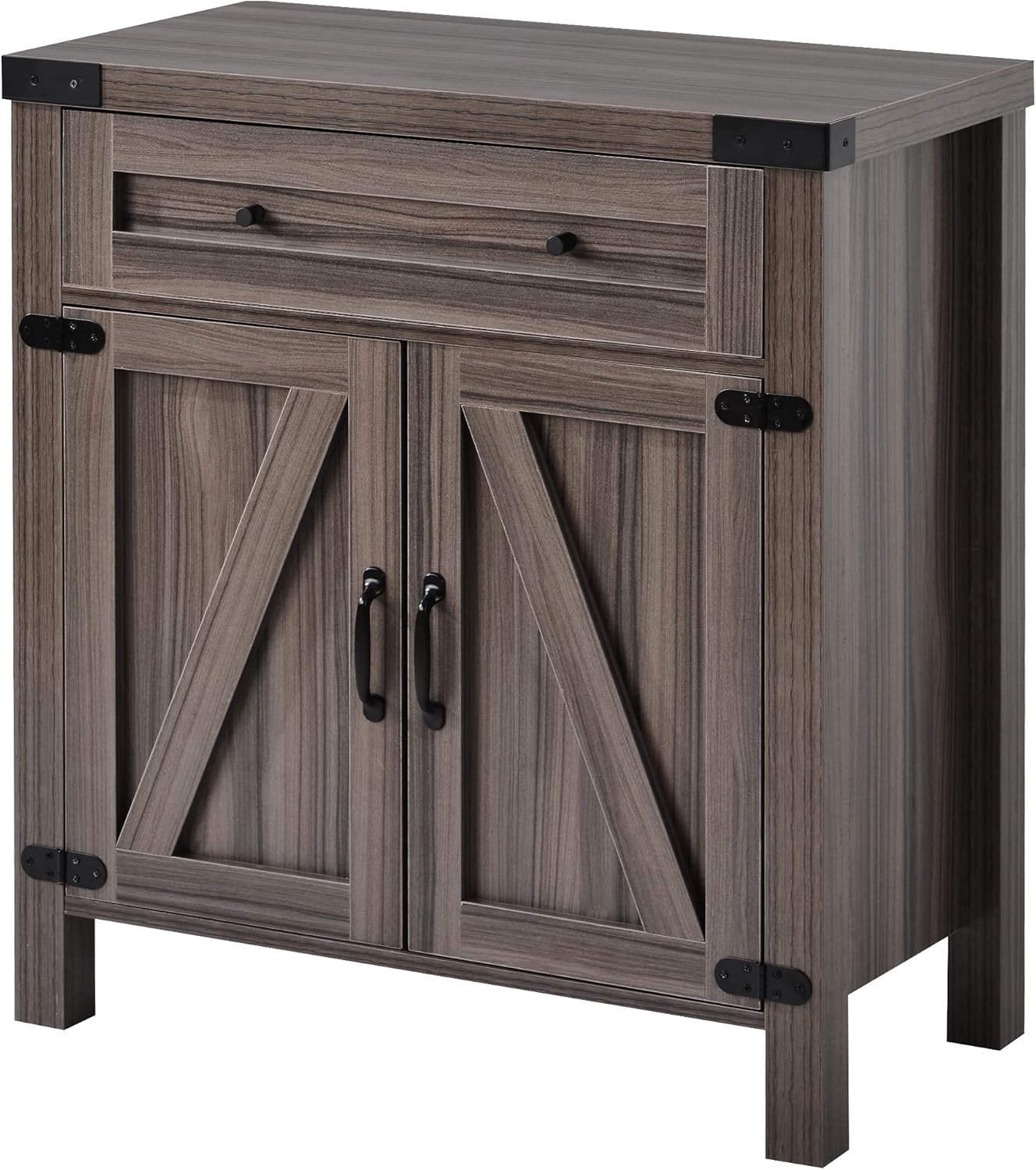 Knocbel Farmhouse Barn Doors Storage Cabinet with Storage Drawer and Metal Handles, Entry Hallway Living Room Bedroom Chest, 100lbs Weight Capacity, 30