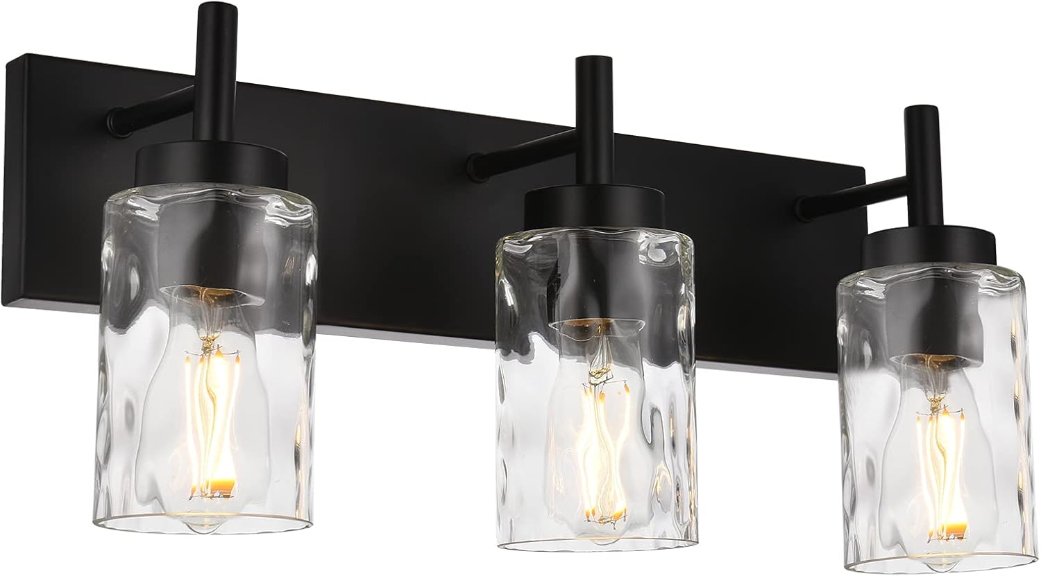 BONLICHT Vanity Light Fixtures 3 Light Modern Wall Sconces Lighting Black Bathroom Lights Wall Mounted with Hammered Glass Shade,Farmhouse Wall Light for Mirror Cabinets, Powder Room, Dressing Table