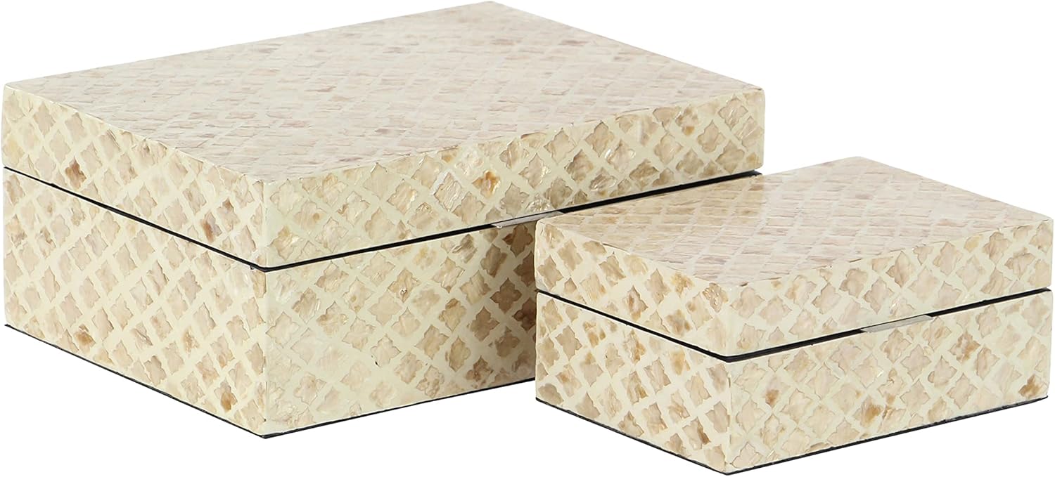 Deco 79 47327 Decorative Box, White/Beige Pack of 2