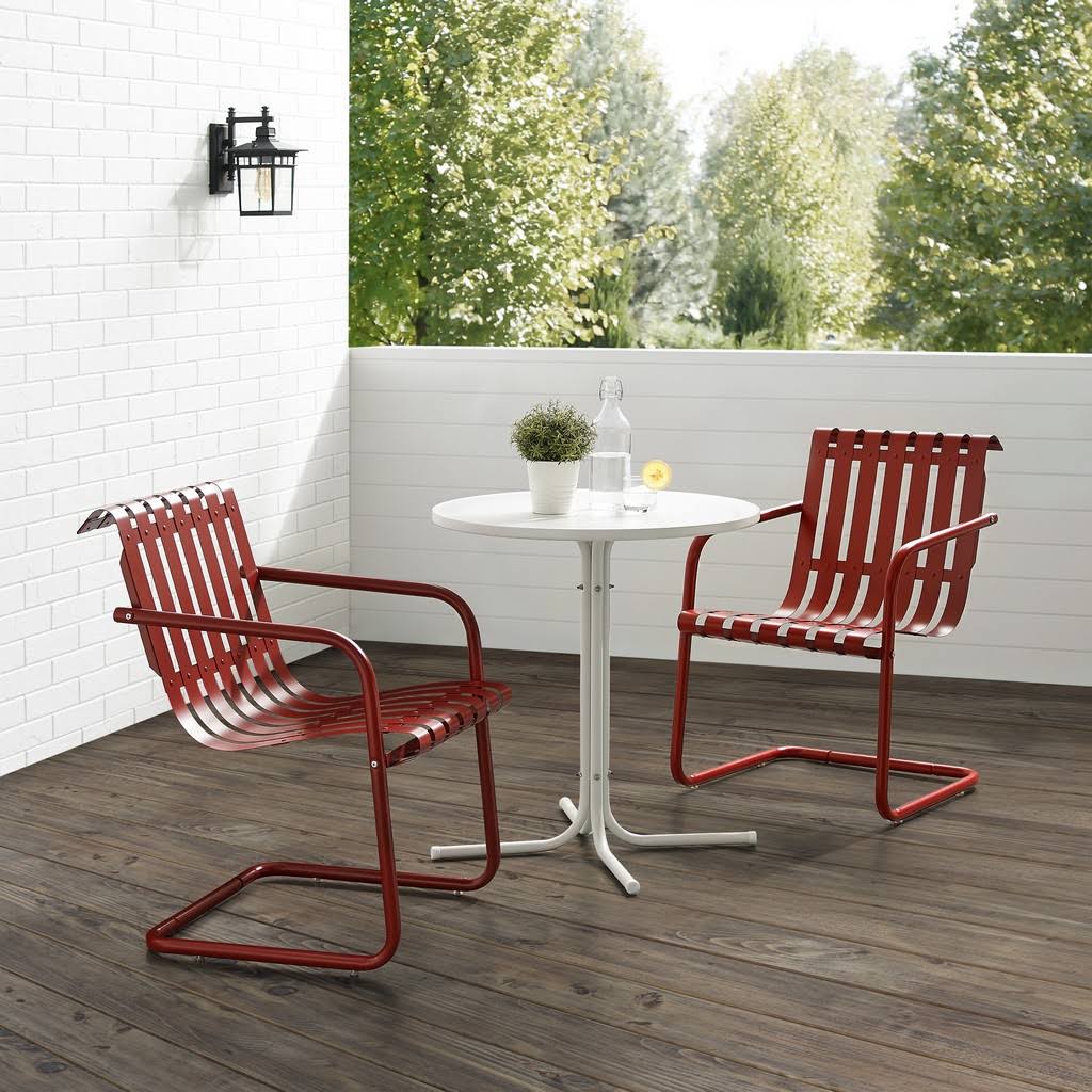 Crosley Furniture Gracie 3 Piece Retro Metal Patio Bistro Set in Red and White - KO10021RE
