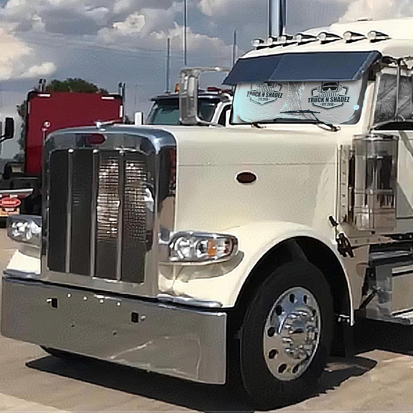 TRUCK N SHADEZ Semi Truck Window Shades for Windshield and Side Windows [Designed by A Trucker, for Truckers] Any Make/Model/Year Big Rig Trucks | Privacy and UV Protection | [Cover Shade with Visor] Pack of 2