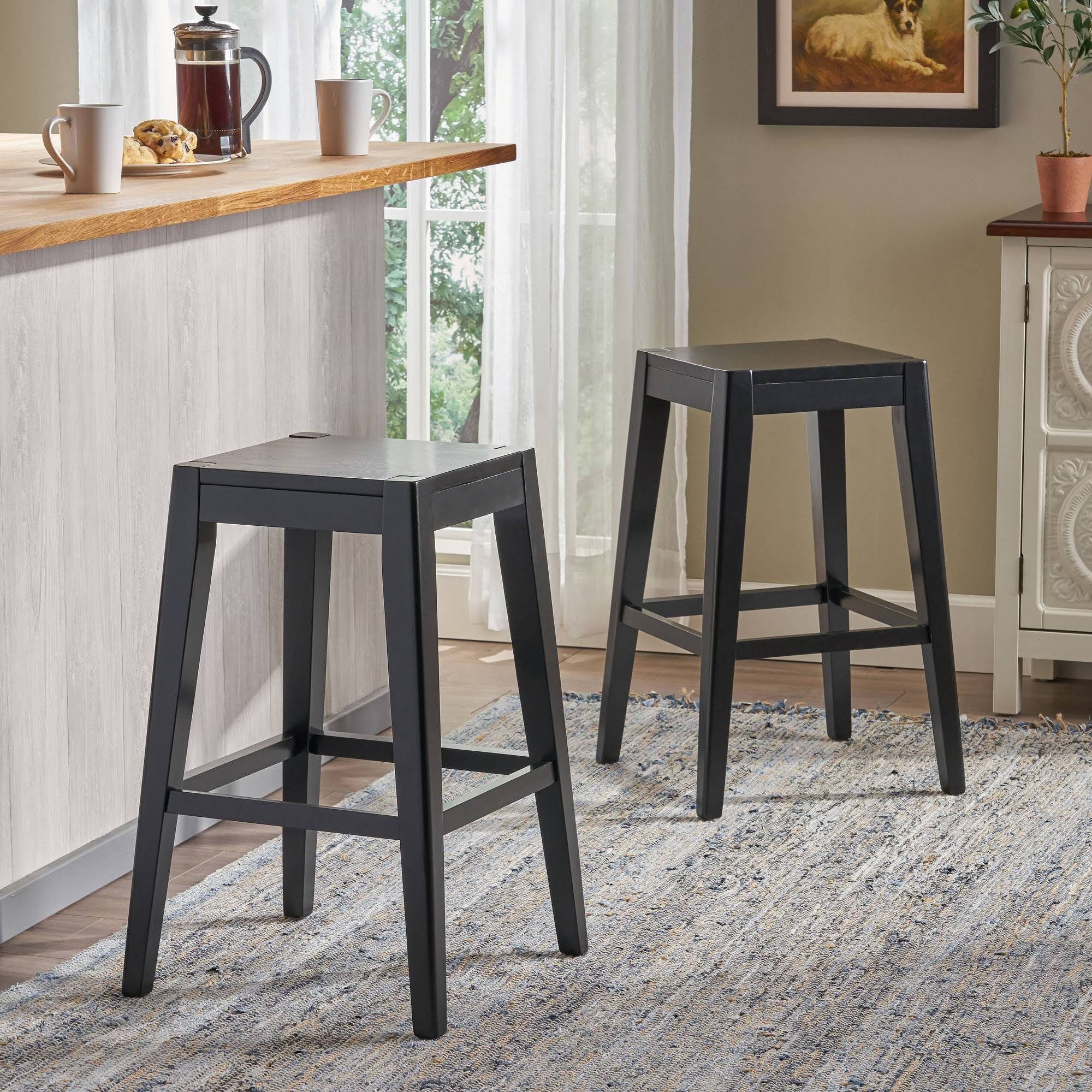 Set of 2 Maybelle Farmhouse Wooden Counter Stool Black - Christopher Knight Home