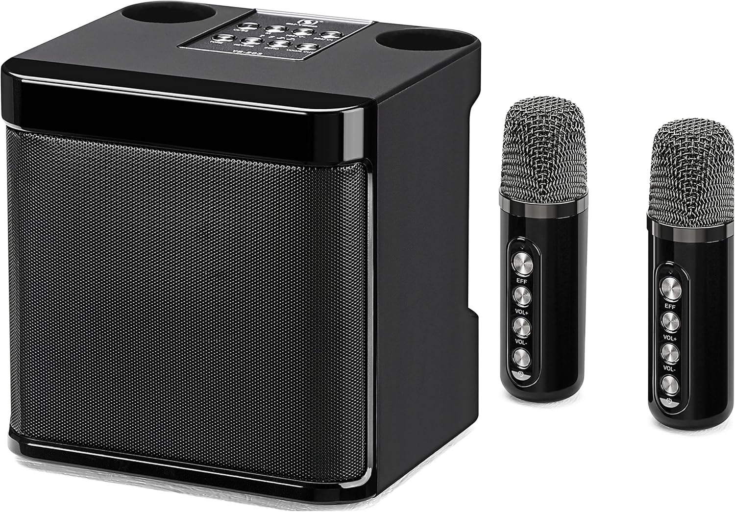 Rechargeable Speaker and Microphone Set, 1pc HD Sound Speaker and 2pcs Voice Changing Microphones Set, Portable Hi-Quality Deep Bass Stereo Soundbox (Black/red) Pack of 2