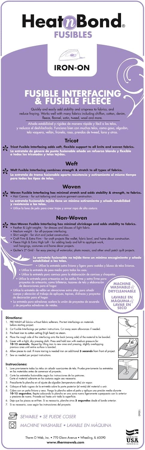 HeatnBond Fusible Interfacing Non-Woven Lightweight, 20