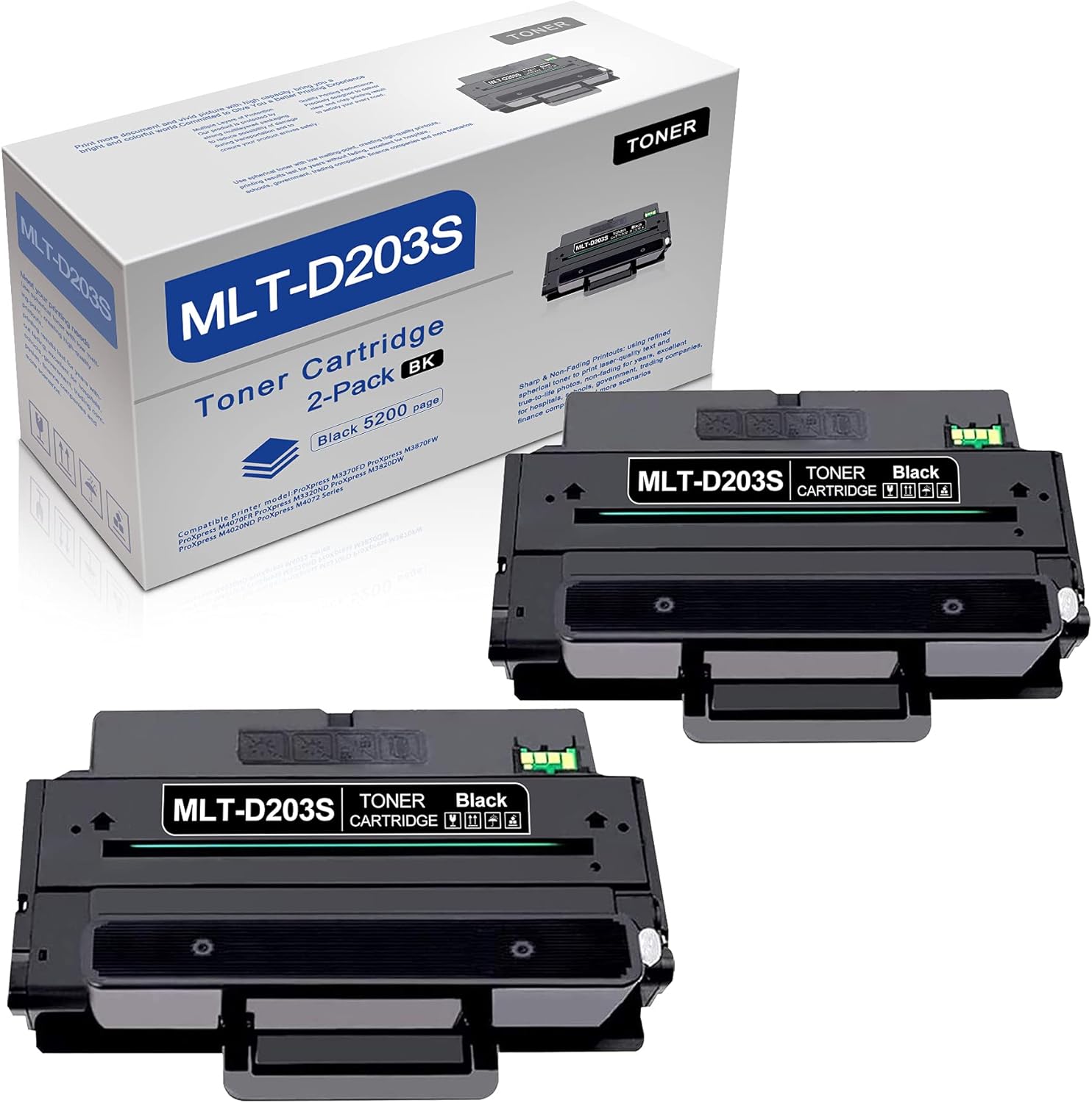 2 Pack Black Compatible MLT-D203S D203S 203S Toner Cartridge Replacement for MLTD203S ProXpress M4020ND M4070FR M3320ND M3820DW M4072 M3370FD M3870FW Printer Toner