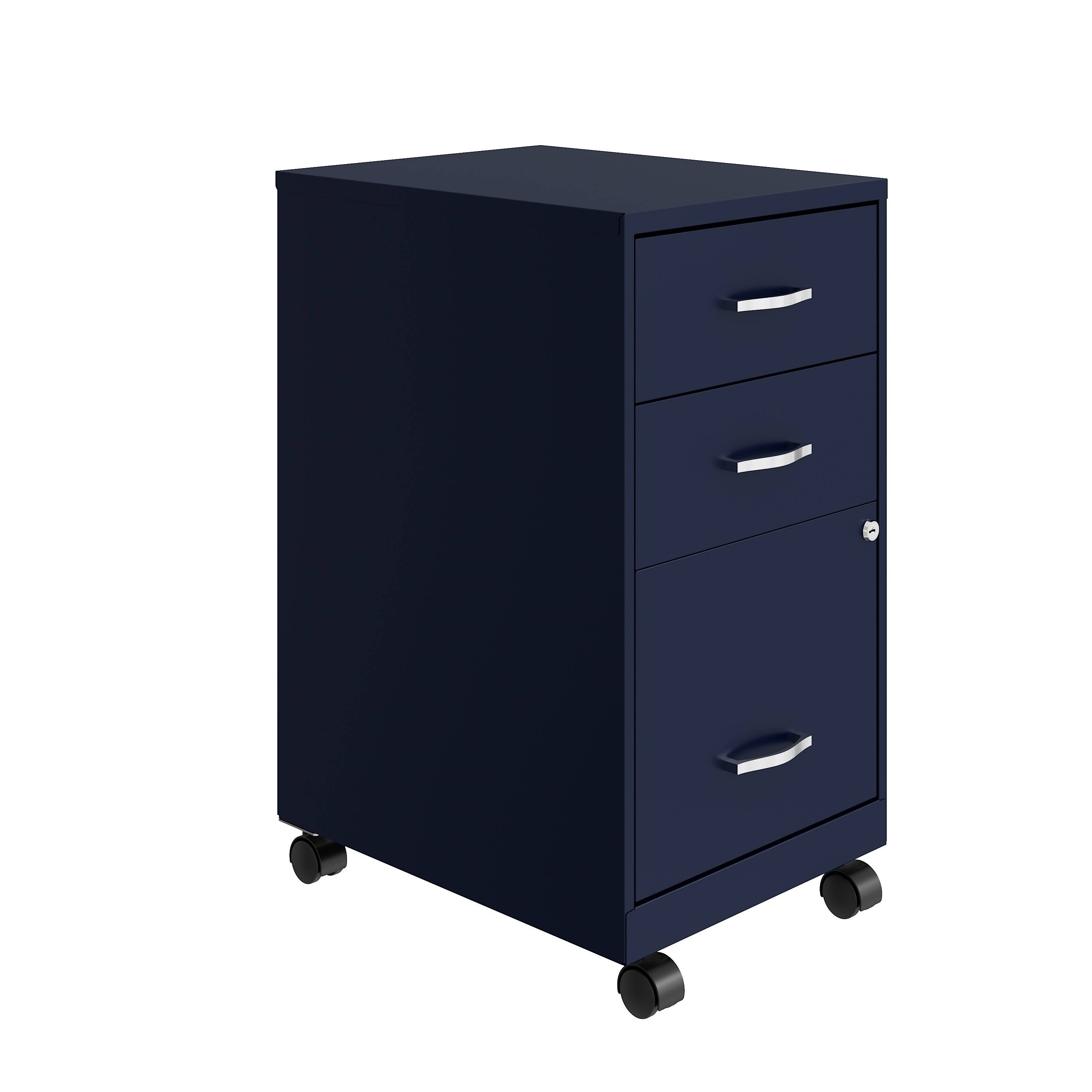 Space Solutions 18in 3 Drawer Mobile Cabinet Ball Bearing Slide Navy
