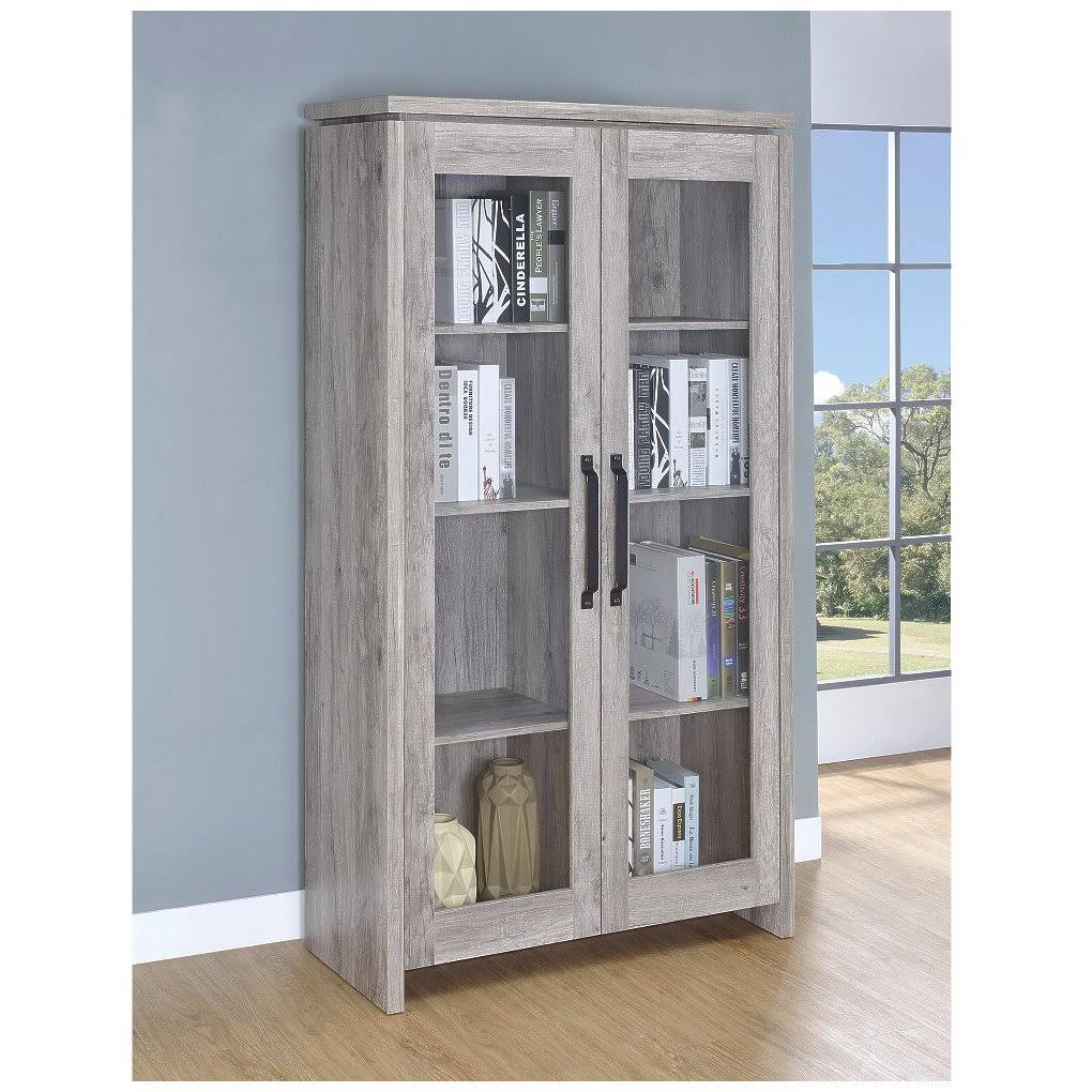 Spacious Wooden Curio Cabinet with Two Glass Doors Gray
