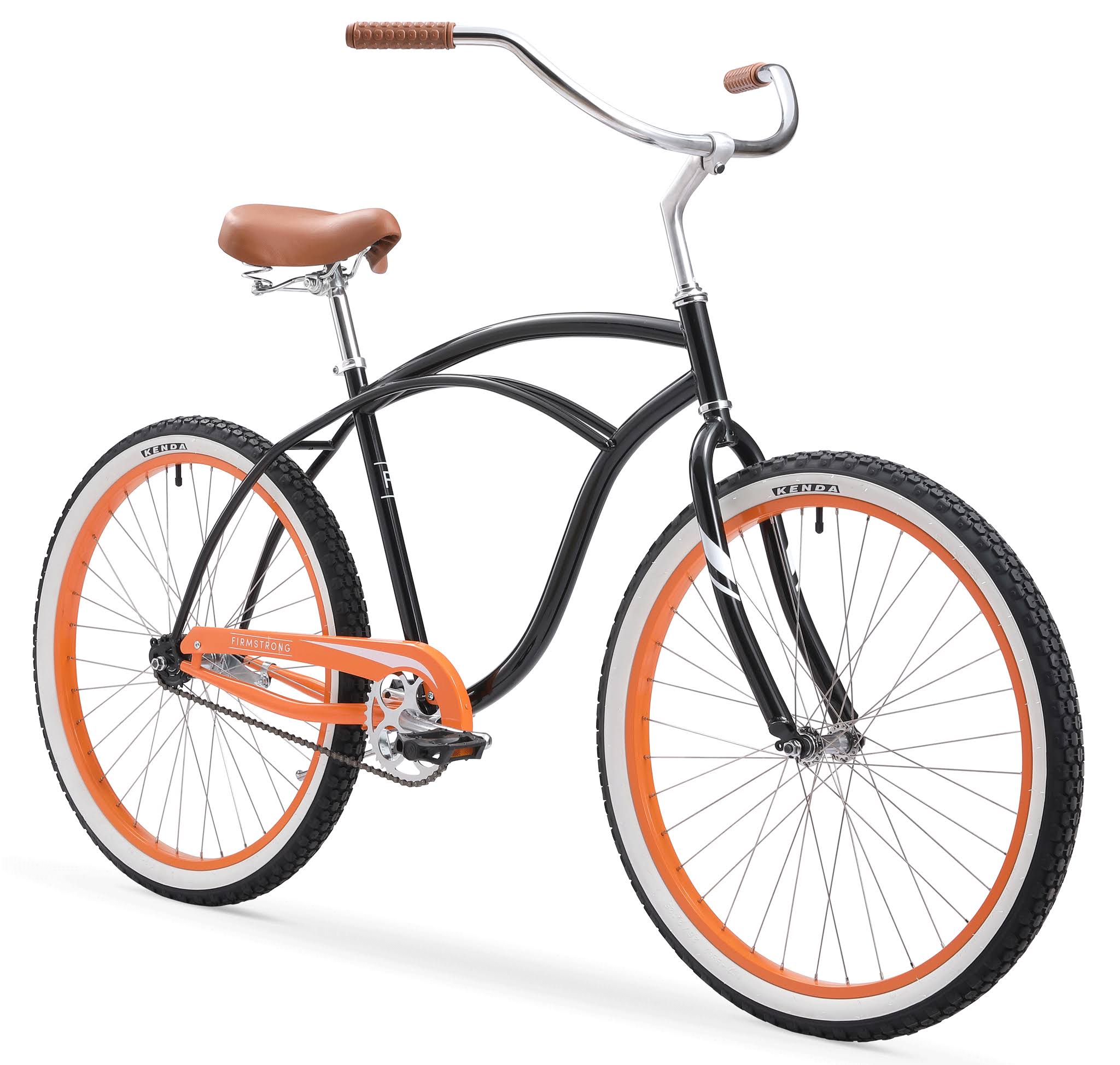 Firmstrong Urban Man Special Edition 26x22 Single Speed Beach Cruiser Bicycle Black with Orange Rims
