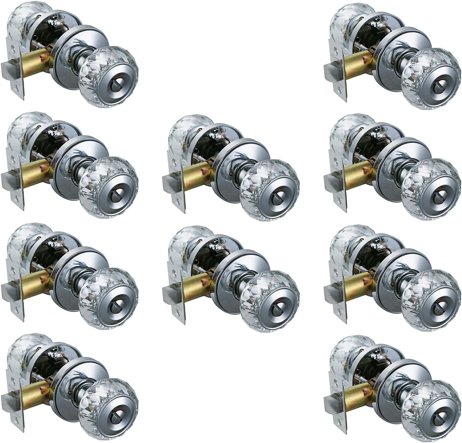 Glass Door Knob for Bed/Bath Room and Privacy Room,Crystal Door Knob Handle with Chrome Finish,ZSCY-HDC32CP-BK-1P Pack of 2