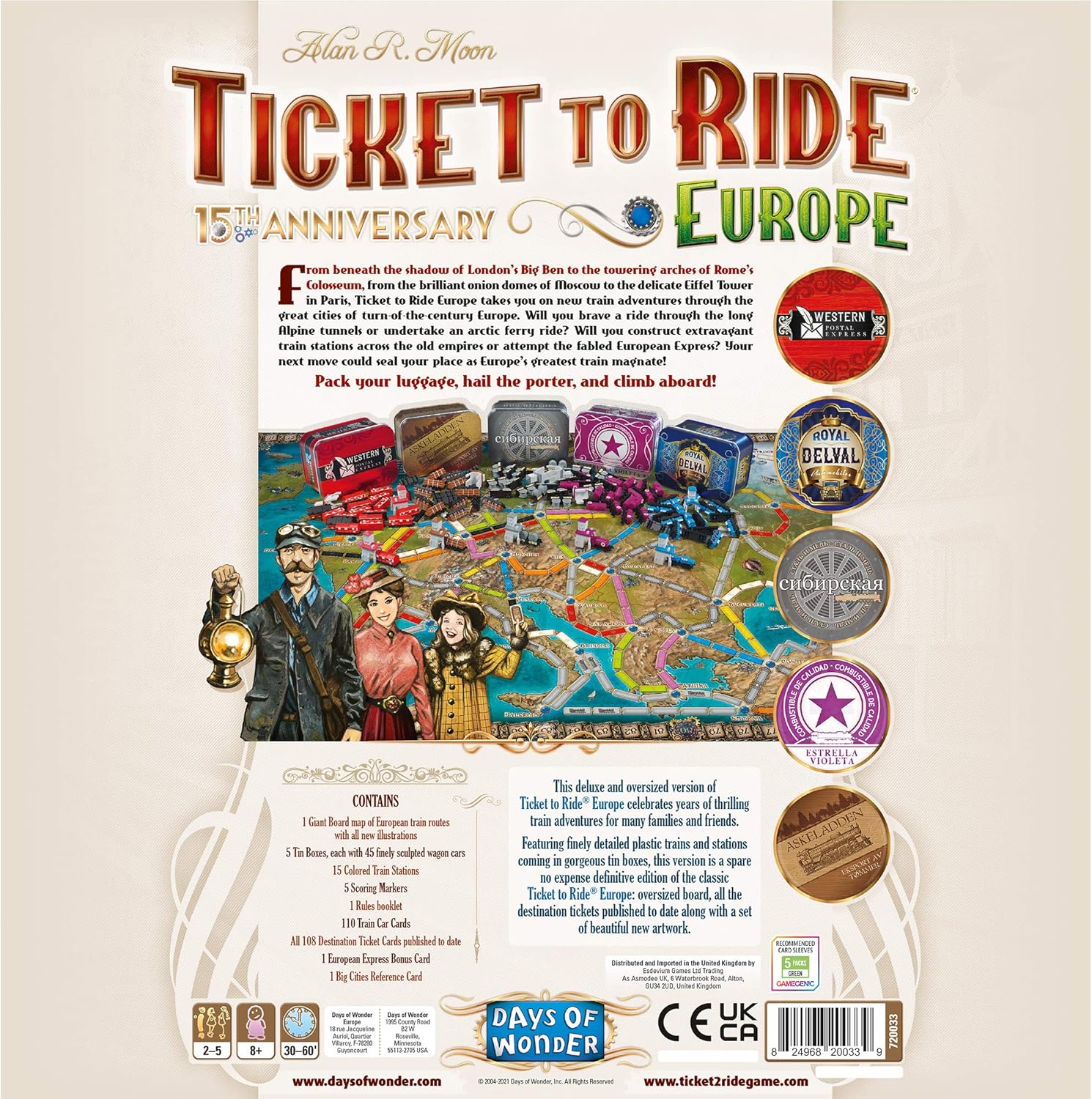 Ticket to Ride Europe Board Game 15th Anniversary Deluxe Edition | Family Board Game | Train Game | Ages 8+ | For 2 to 5 players | Average Playtime 30-60 minutes | Made by Days of Wonder Pack of 2