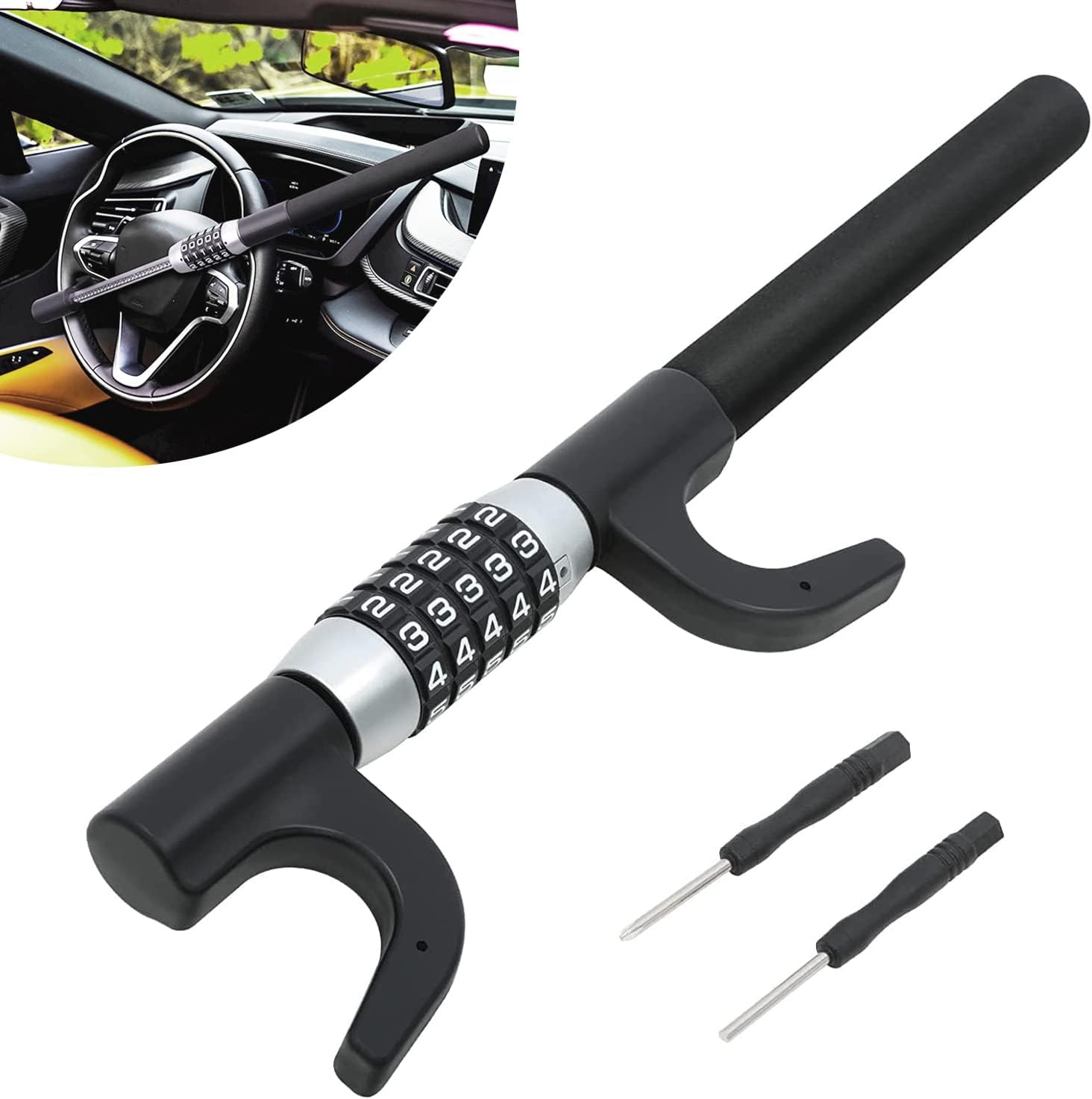 UOBMALL Steering Wheel Lock Anti Theft Car Security Device Retractable Keyless Password 5 Coded Combination Heavy Duty Antitheft Lock Universal Fit Cars Trucks Vans and SUVs