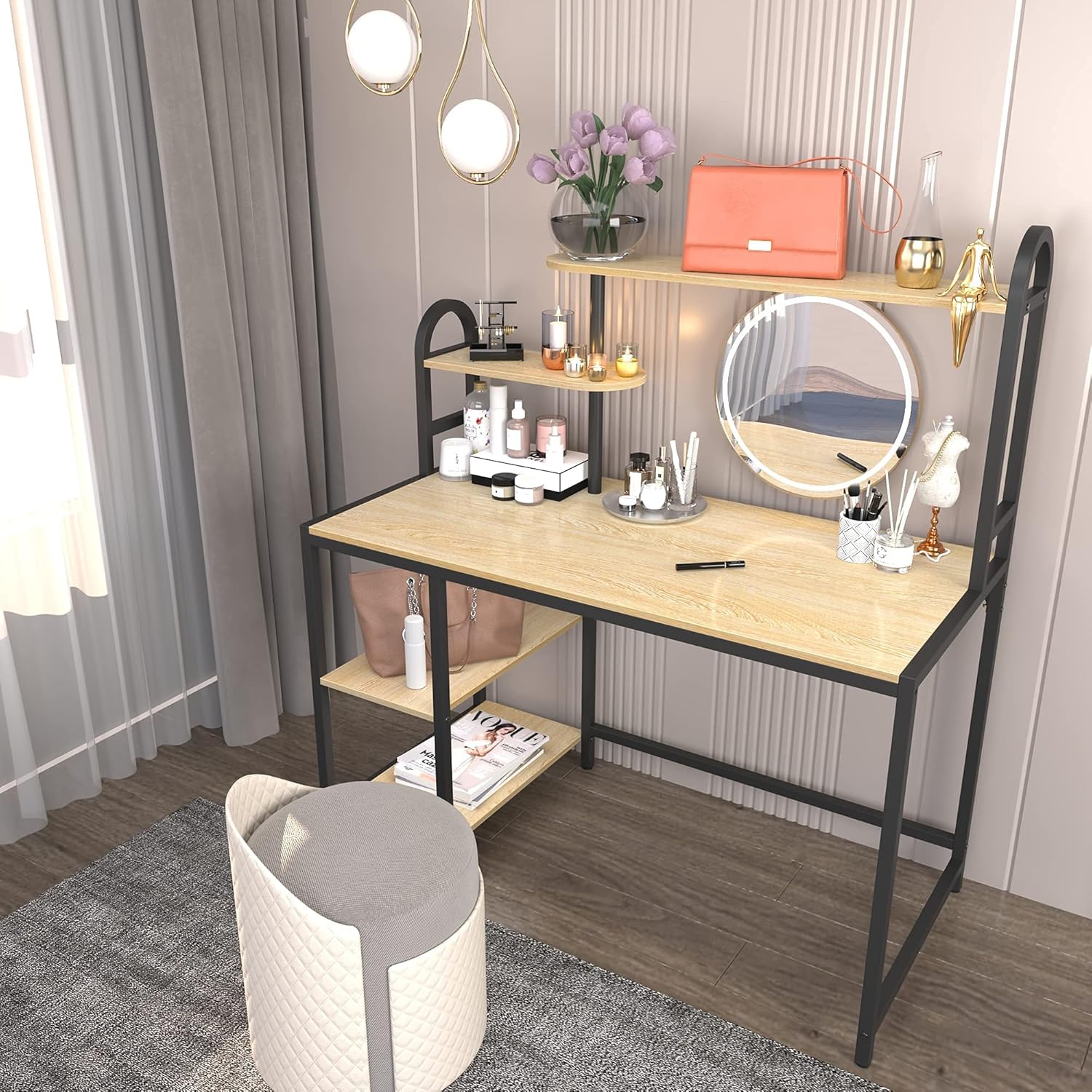 Computer Desk with Hutch and Shelves, 47'' Home Office Desk with Adjustable Bookshelves, Writing Desk PC Study Table Workstation for Small Spaces