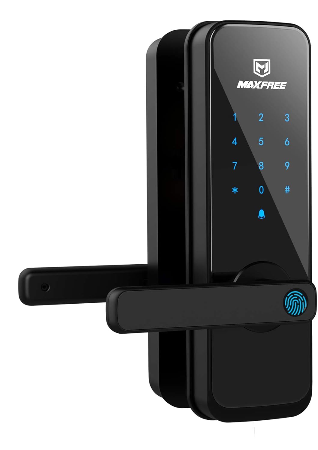 MAXFREE Fingerprint Electronic Door Lock, Keyless Entry Bluetooth Touchscreen Keypad Smart Lock with Reversible Lever and APP for Home, Office, Apartment, Hotel or Garage (Black)