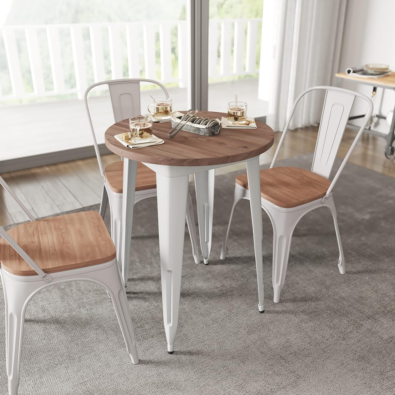 Taylor + Logan Round Metal Indoor Table with Walnut Rustic Wood Top, 24