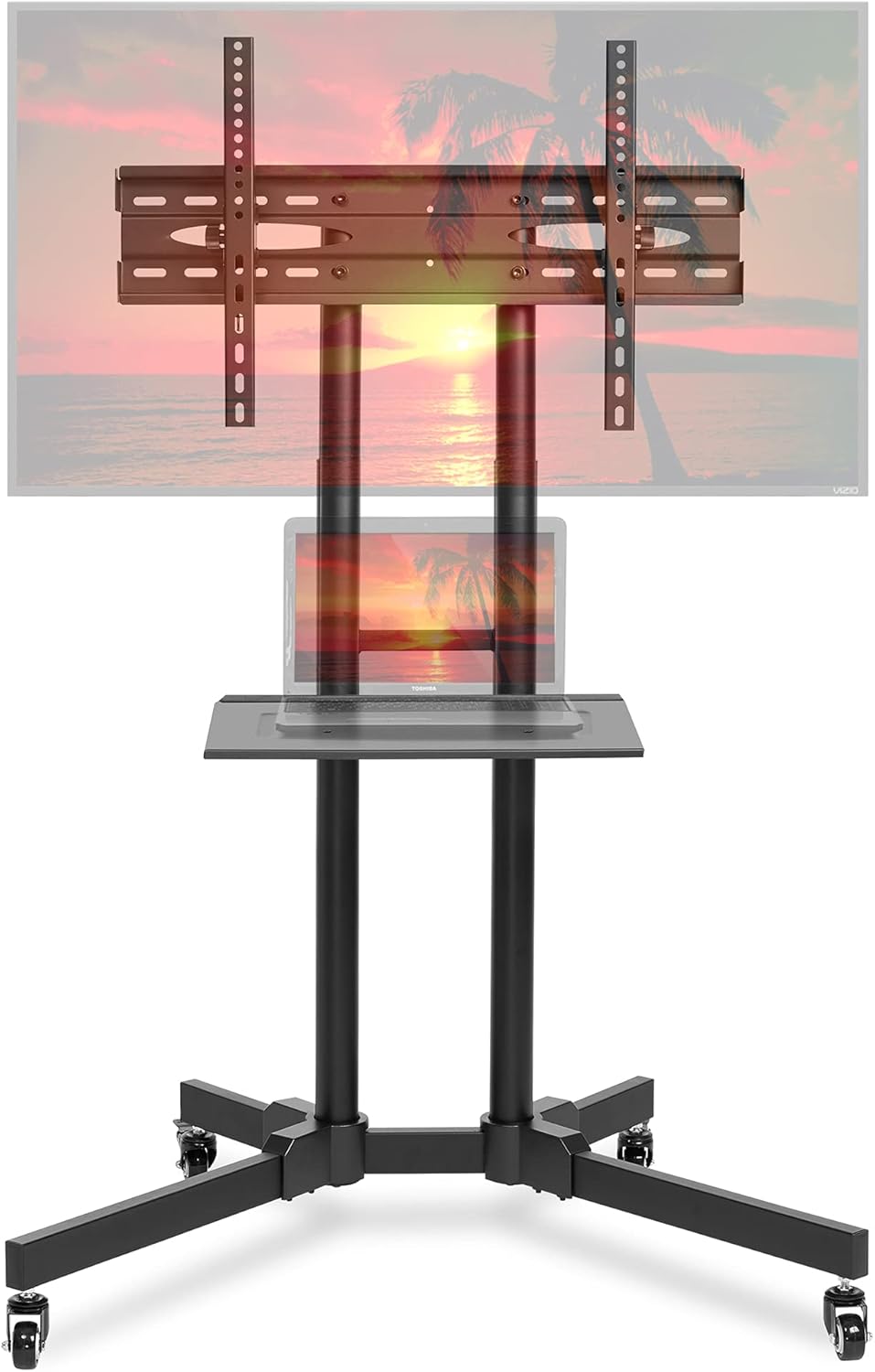 Mount Factory Rolling TV Stand Mobile TV Cart for 32-65 inch Plasma Screen, LED, LCD, OLED, Curved TV's - Universal Mount with Wheels