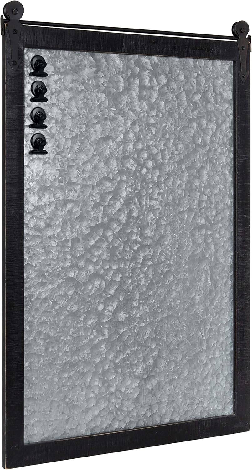 Kate and Laurel Cates Rustic Magnetic Metal Wall Organizer, 21.5 x 32, Black, Farmhouse Wall Decor with Function