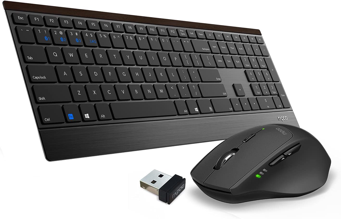 Wireless Keyboard and Mouse Combo, RAPOO 9500M Multi-Device Wireless Keyboard and Mouse Combo, Portable Ultra-Slim Keyboard and Mouse Set, Computer Keyboard for Windows 10/Android/ Mac OS