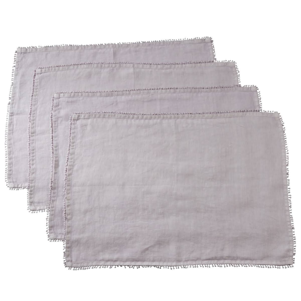(Lilac) - Saro Pompom Design Table Napkins with 100% Linen (Set of 4)