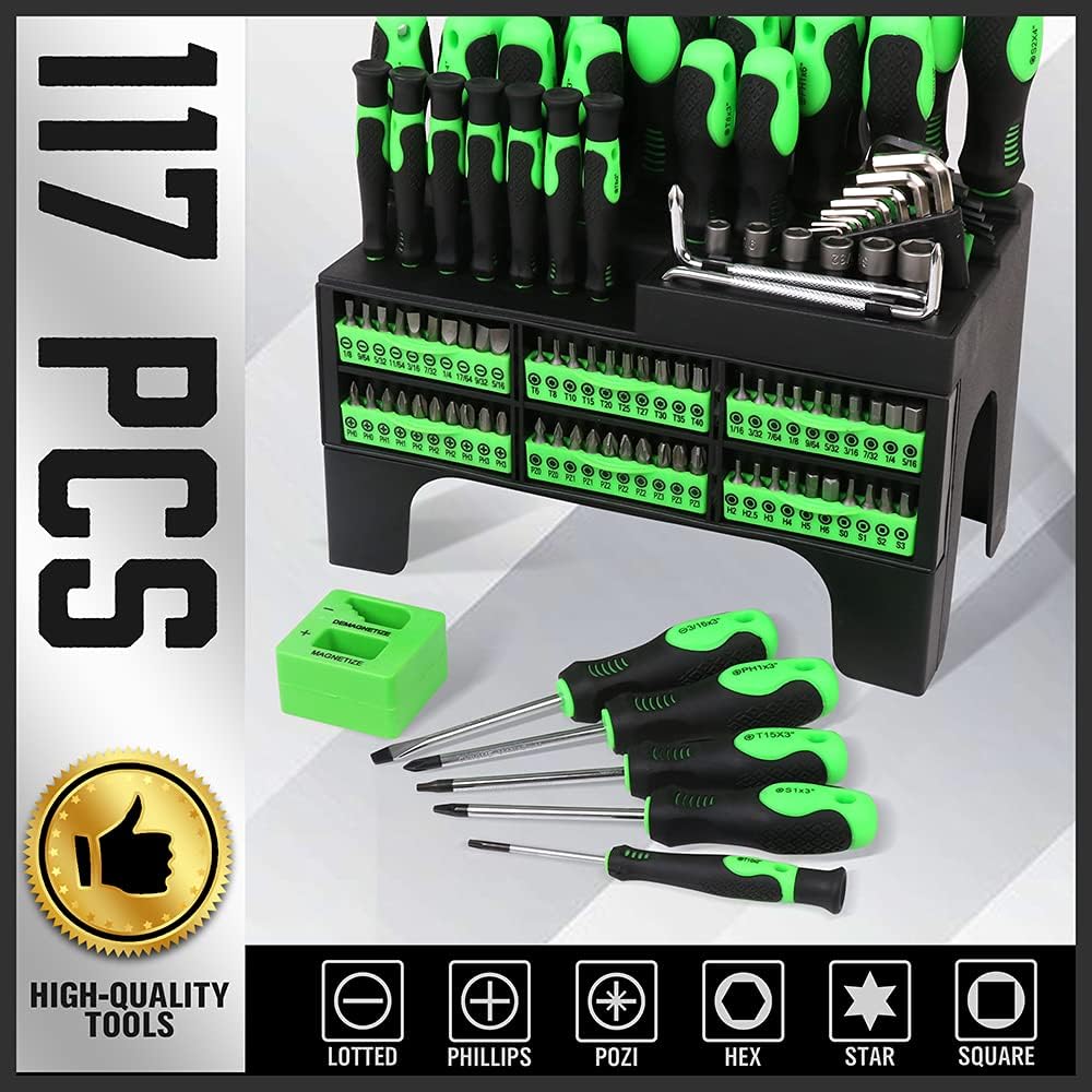 SWANLAKE 117PCS Magnetic Screwdrivers Set With Plastic Ranking,Tools Gift For Men Pack of 2
