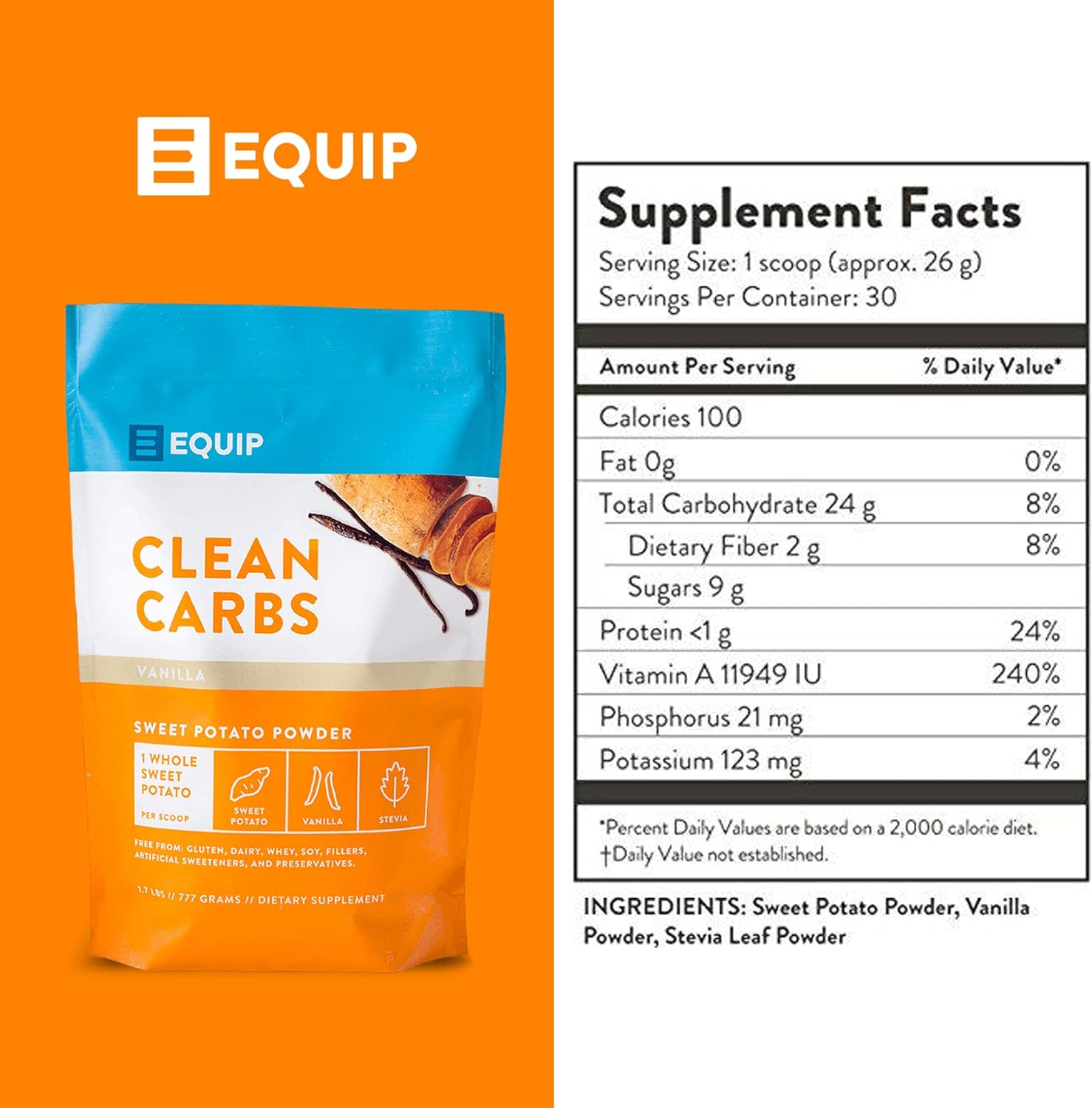 Equip Foods Clean Carbs - Sweet Potato Powder - Plant Based Pre Workout Carb Powder, Made from Organic Sweet Potatoes - 1.7 Pounds, Vanilla Pack of 2