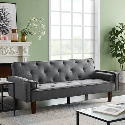 Bunkport Twin 75'' Wide Velvet Tufted Back Convertible Sofa Corrigan Studio Fabric: Gray Velvet