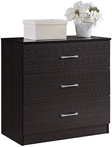 Pemberly Row Contemporary 3 Drawer Chest with Metal Gliding Rails in Black