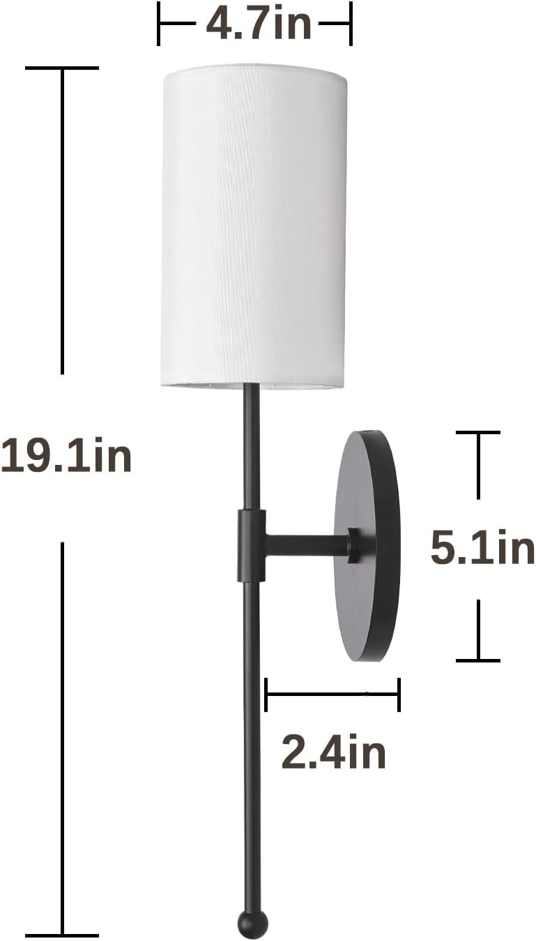 Pirxxiy Modern Wall Light Fixtures, Soft Black Vanity Lights for Bathroom, Metal Sconces Wall Lighting with Fabric Shade, Wall Sconce for Bedroom, Living Room, Galleries, etc.
