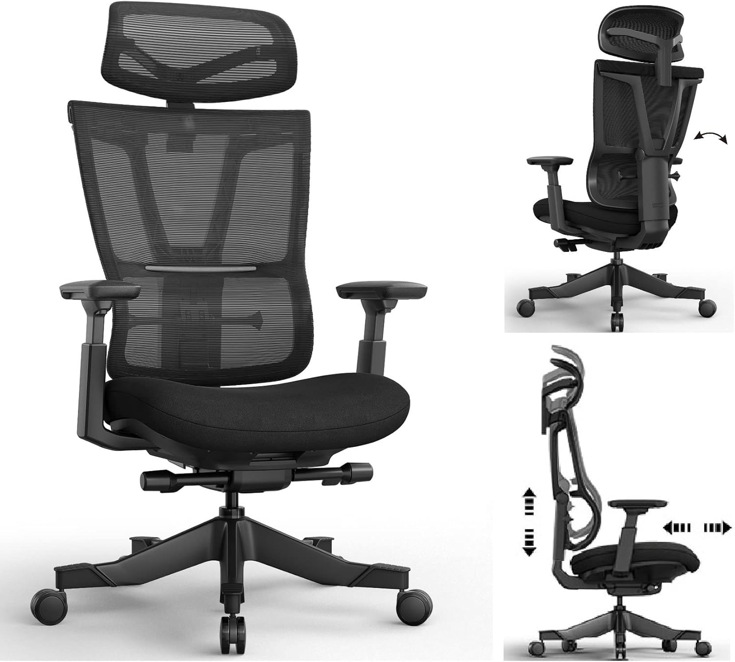 Ergonomic Office Chair, Reclining Home Office Desk Chair with High-Back Lumbar Support Height Adjustable Seat Headrest Breathable Mesh Back and Soft Foam Seat Cushion, Swivel Computer Task Chair