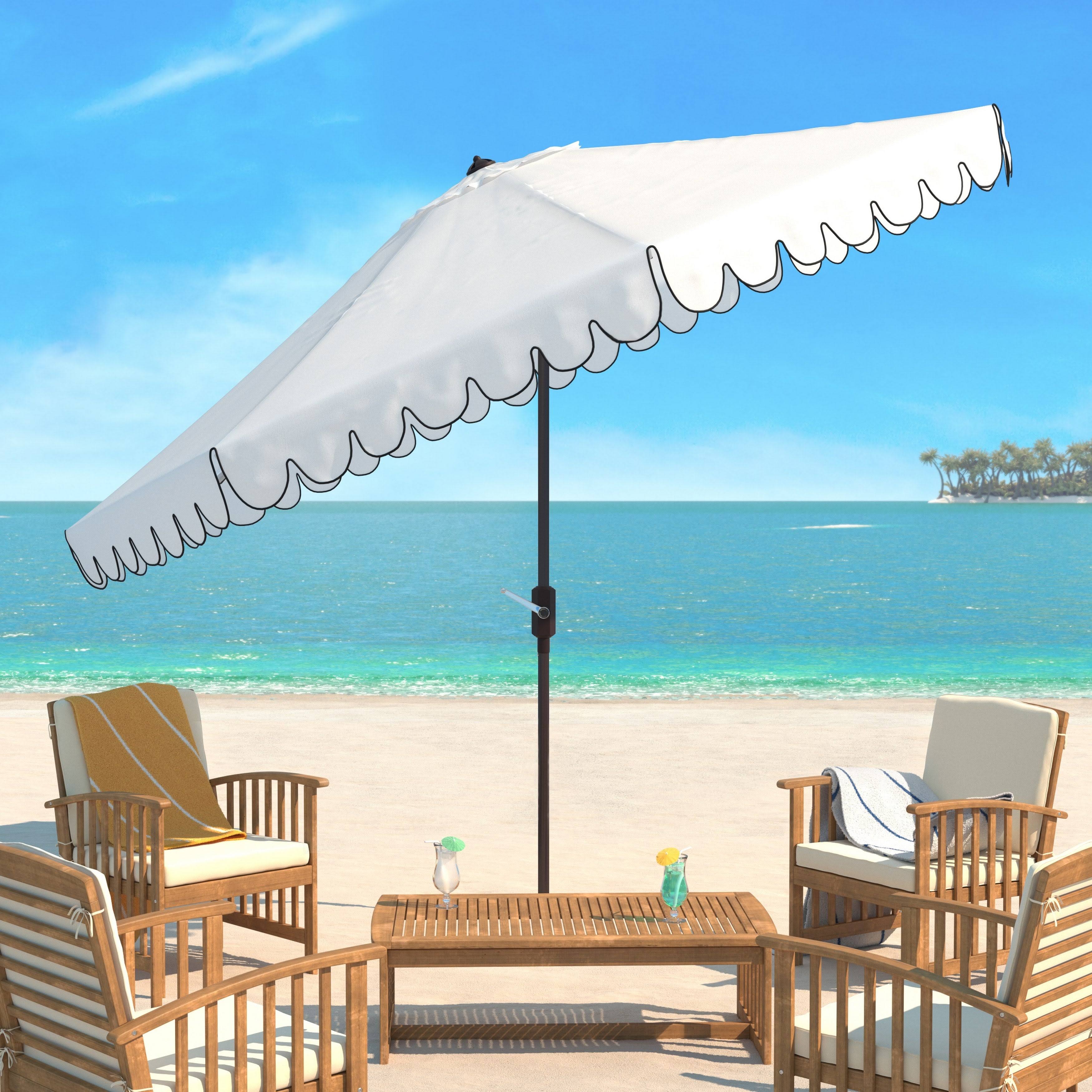 Safavieh PAT8110E 11 ft. Venice Crank Umbrella White u0026 Black