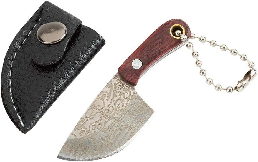 PUOSUO EDC Multi-Function Keyring Mini Pocket Knife Keychain Stainless Steel Necklace Knife-Damascus Pattern (A)