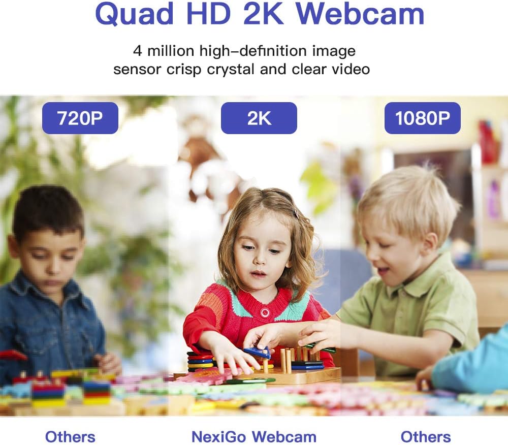 NexiGo N650 2K QHD Webcam with 3X Digital Zoom and Privacy Cover, 1440P USB Streaming Web Camera, 80 Degree Widescreen for Online Class Zoom Meeting Skype Teams, PC Mac Laptop Desktop