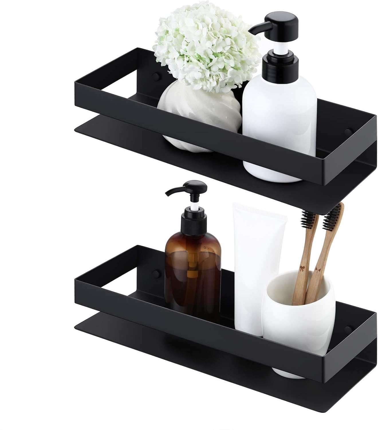 KES Matte Black Shower Shelf Bathroom Shelf Stainless Steel Bath Basket Caddy Rustproof Square Modern Style Wall Mounted 2 PCS, BSC205S30A-BK-P2 Pack of 2