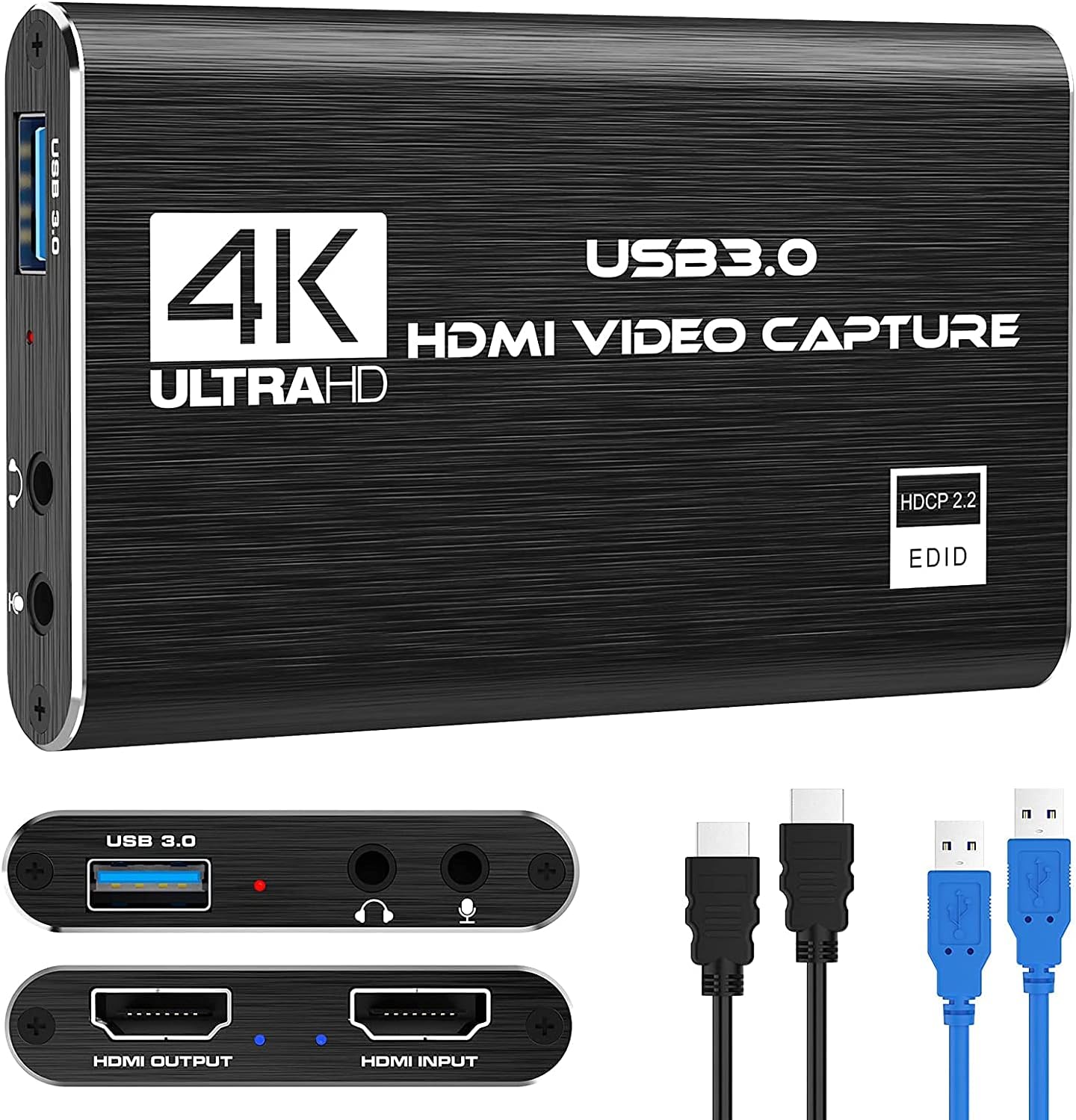 Rybozen 4K Audio Video Capture Card, USB 3.0 HDMI Video Capture Device, Full HD 1080P for Game Recording, Live Streaming Broadcasting Pack of 2