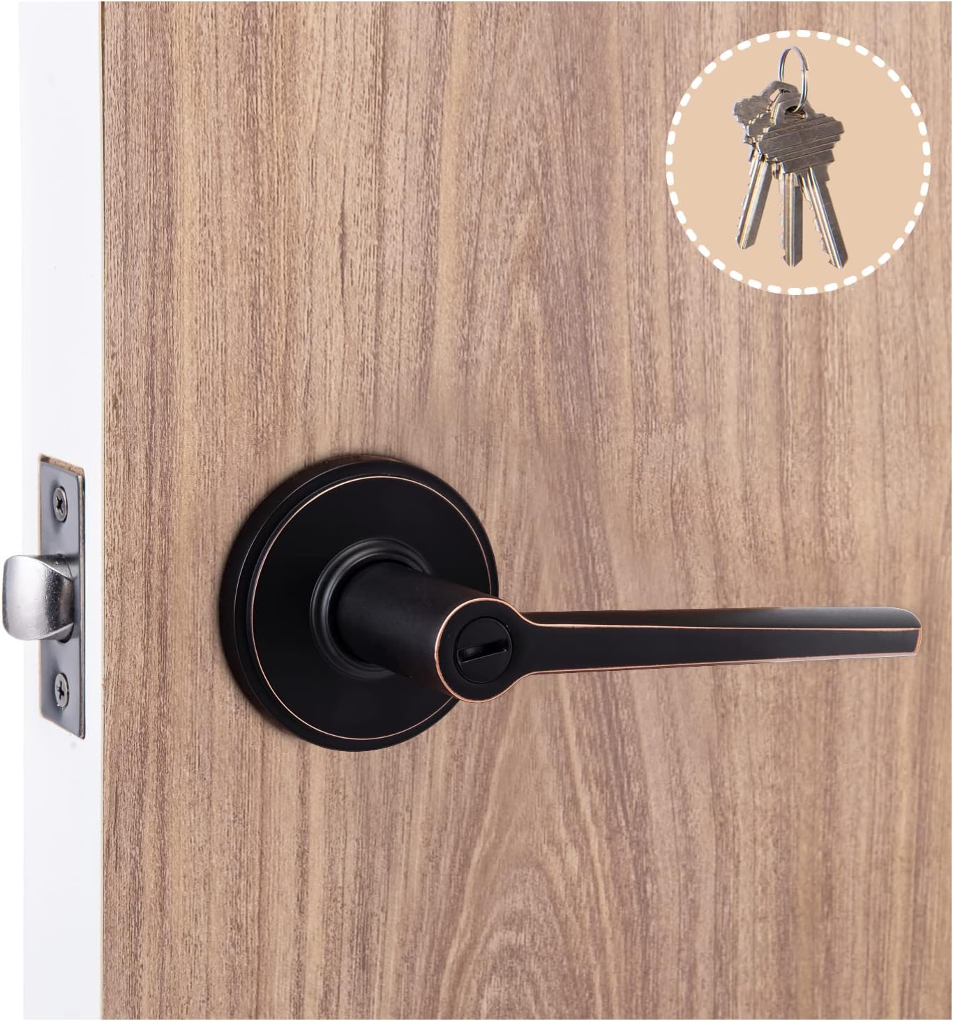 HMNDA Keyless Door Lever Entrance Locksets, Entry Door Handles Lock in Satin Nickel Finish for Bathroom Door,1Pack