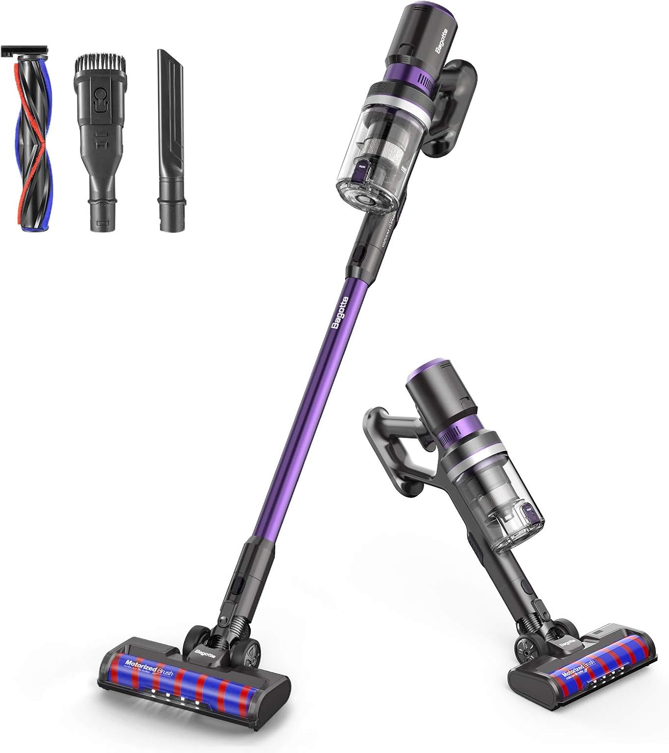 Cordless Vacuum Cleaner, Bagotte 25Kpa Powerful Suction Stick Handheld Vacuum Cleaner, Up to 55min Runtime, 3 Power Modes 400W Motor, 8-in-1 Lightweight Vacuum for Carpet Hard Floor Pet Hair