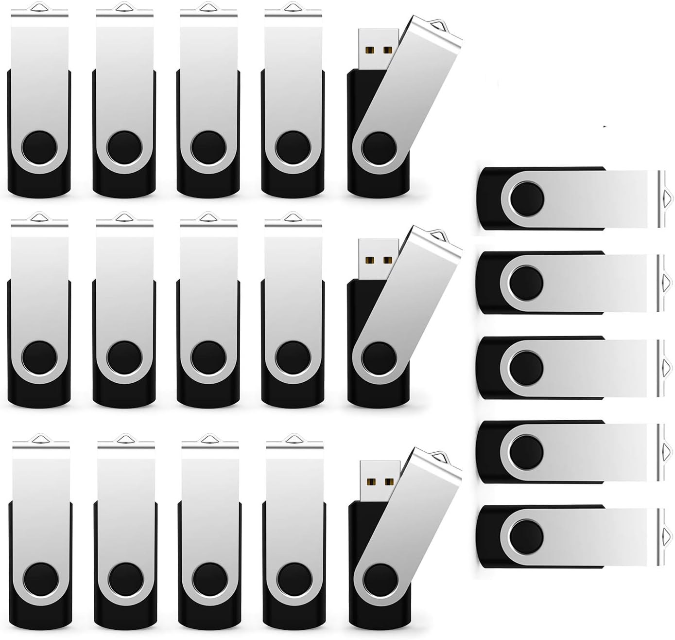 Maspen 20 Pack 4GB Bulk USB 2.0 Flash Drives Thumb Drive Swivel Memory Stick JumpDrive, Black, 4 GB, 20 Pieces Pack of 2