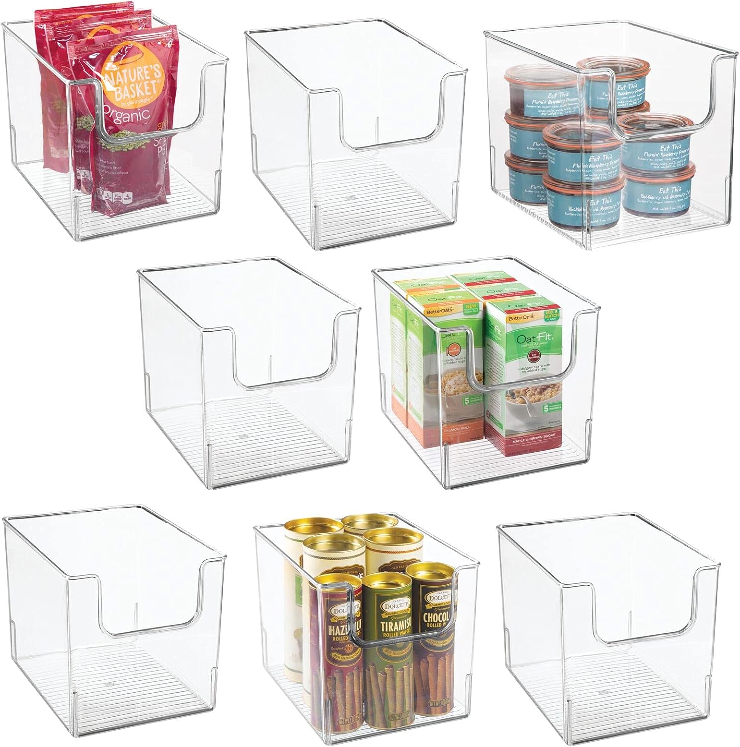 mDesign Modern Stackable Plastic Open Front Dip Storage Organizer Bin Basket for Kitchen Organization - Shelf, Cubby, Cabinet, and Pantry Organizing Decor - Ligne Collection - 8 Pack - Clear Pack of 2