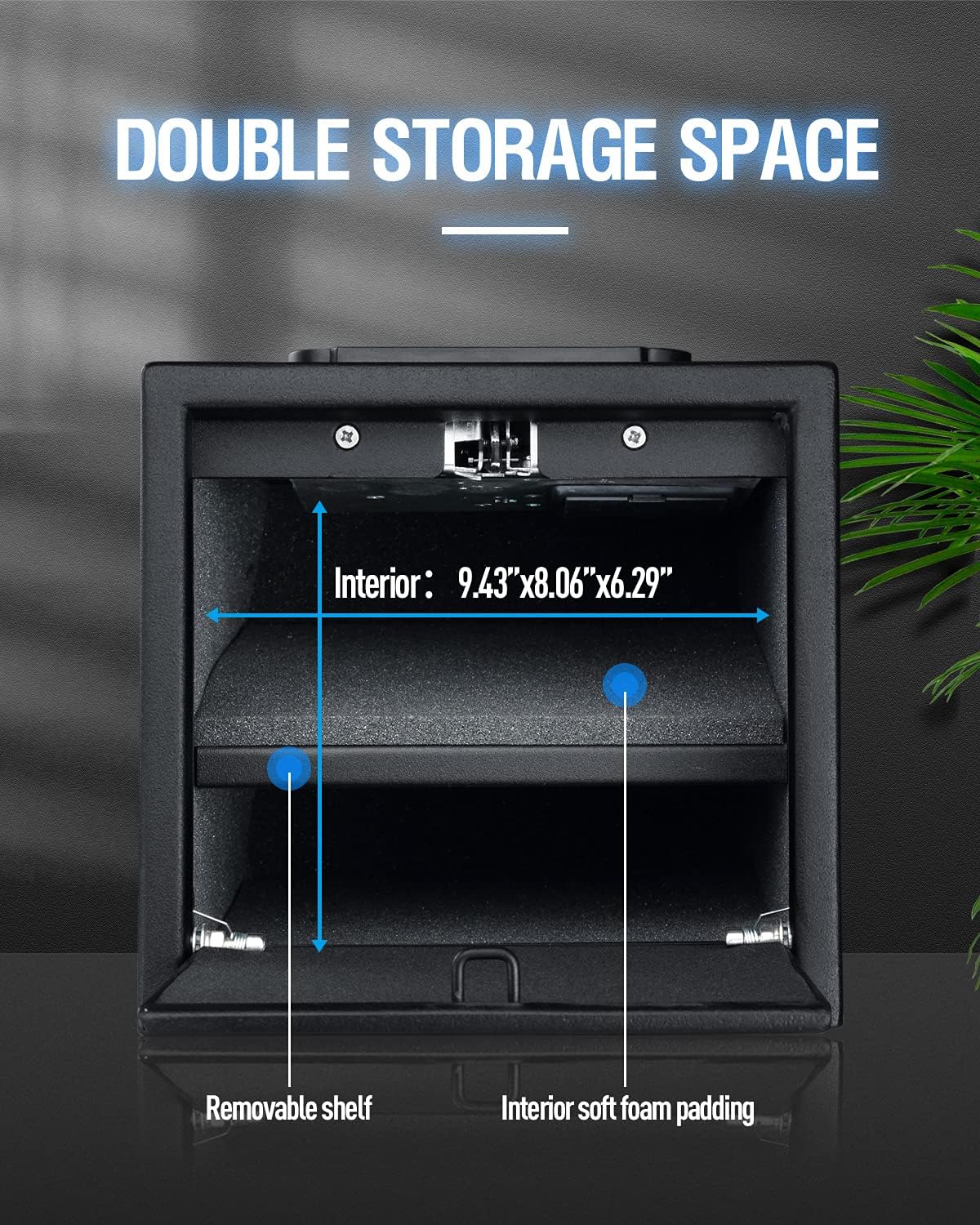 AIFEIBAO Household 0.25 Cubic feet Mini Security Box Cabinet Safe With biometric fingerprint Password Backup Keys Access, Double Storage Space, Removable Shelf, Interior Soft Foam Padding