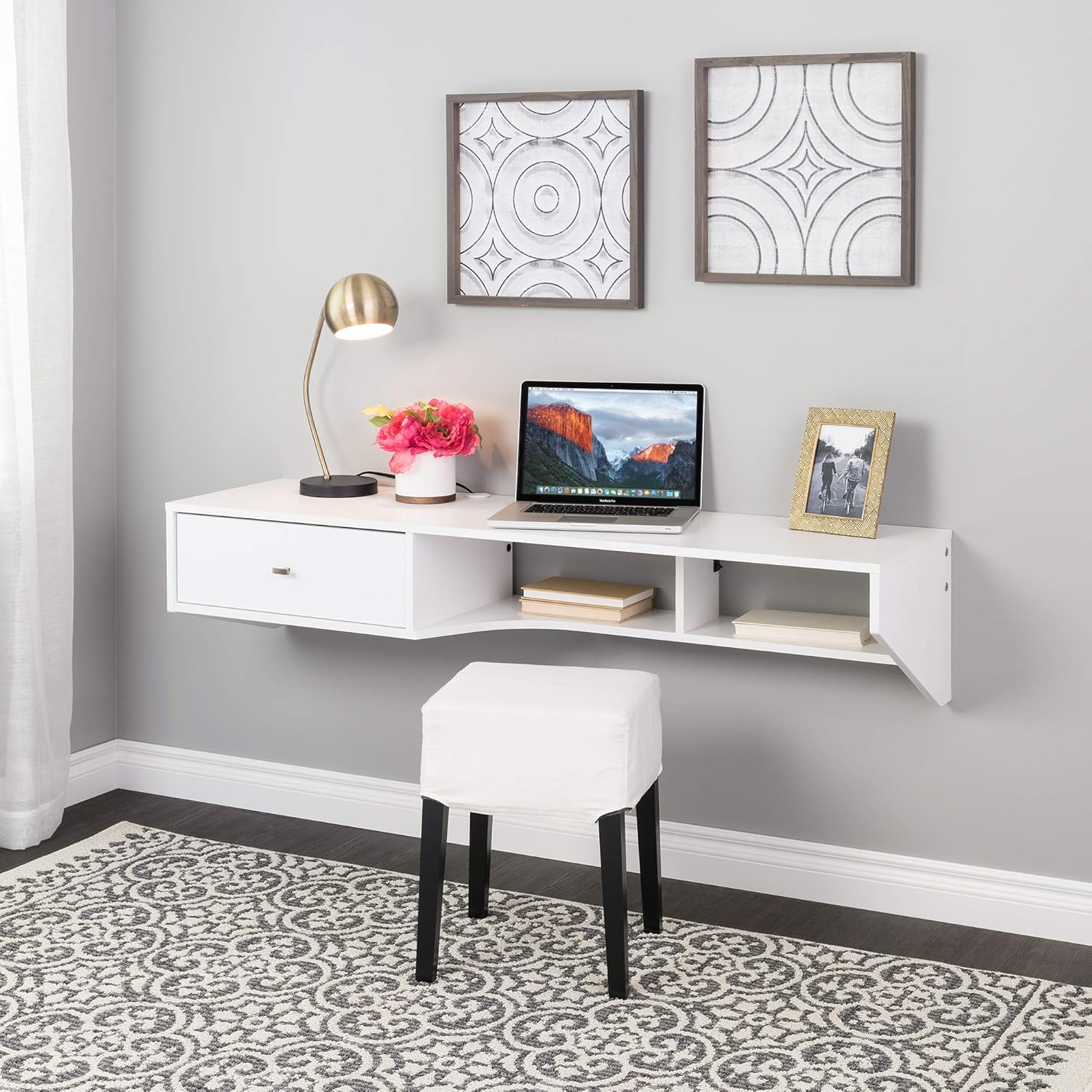 Prepac Modern Floating Desk with Drawer, 58