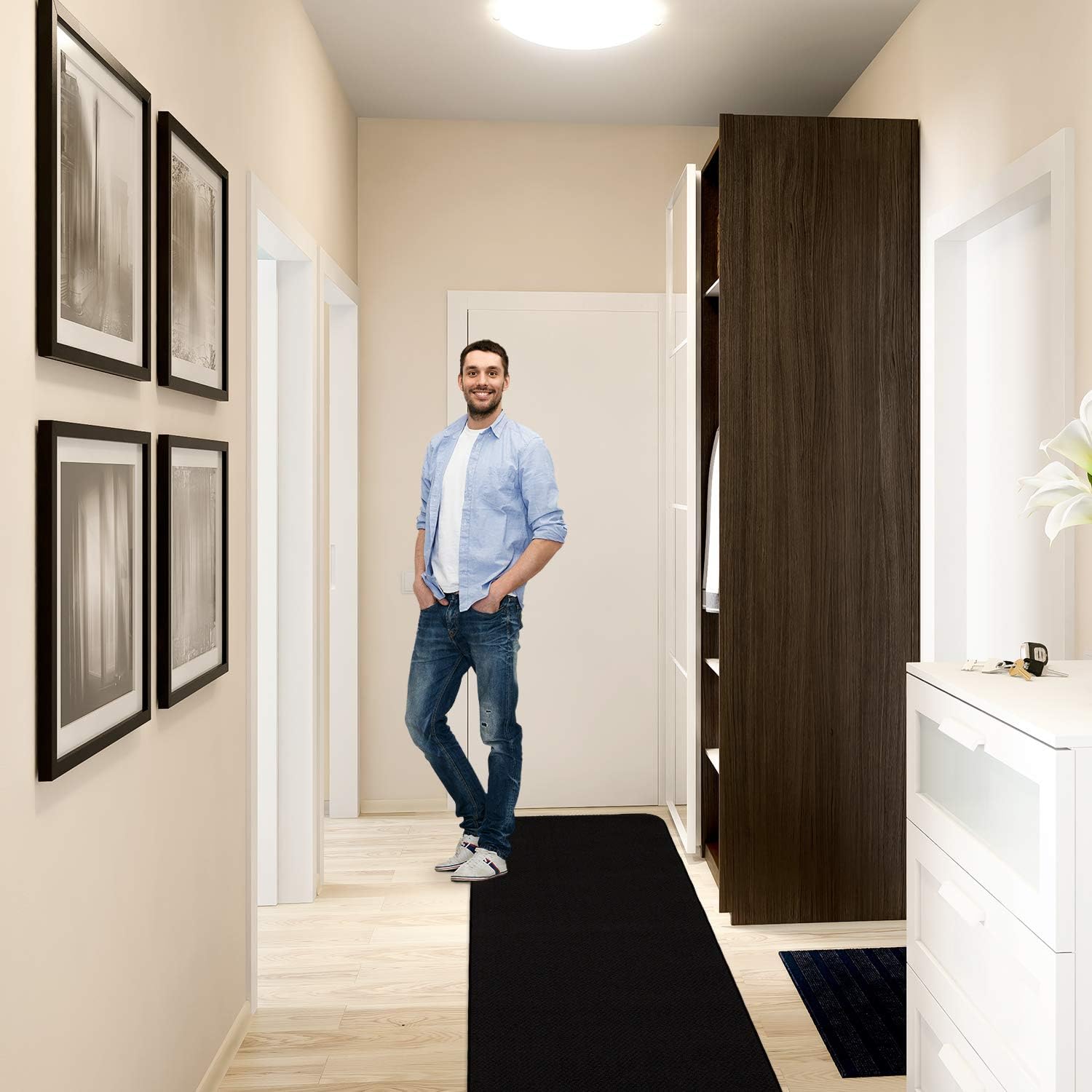 House, Home and More Skid-Resistant Carpet Runner - Black - 6 Feet X 27 Inches