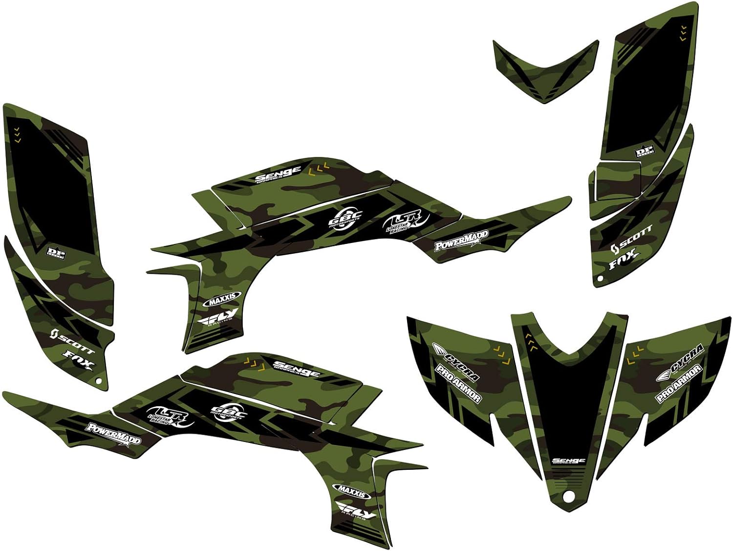 Senge Graphics Kit Compatible with Yamaha 2003-2008 YFZ 450 & 09-13 YFZ 450 (Steel Frame), Apache Green (Matte Finish) Graphics Kit with Blank Number Plates