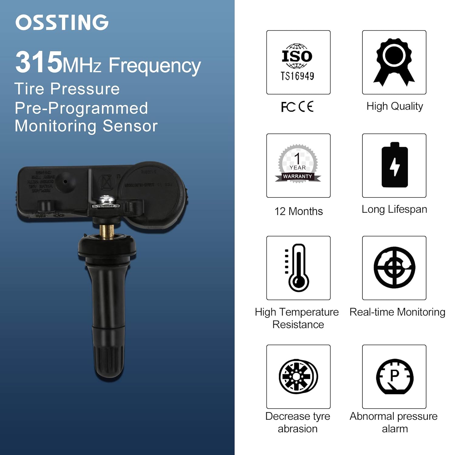 OSSTING Subaru Tire Pressure Sensor,315MHZ TPMS Sensor Compatible with 2008-2016 Subaru Forester Impreza Legazy Outback Tribeca WRX XV Replaces#28103-AJ00A 28103SG000 (4 Pack)