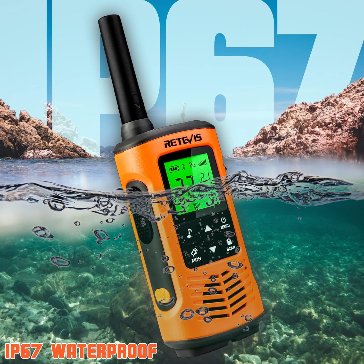 Retevis RT45P Waterproof Walkie Talkies IP67,Rechargeable Two Way Radio for Adults,22CH SOS NOAA,with 1000mAh Battery and USB-C Charger,Long Range 2 Way Radios for Skiing Fishing Boating (2 Pack) Pack of 2