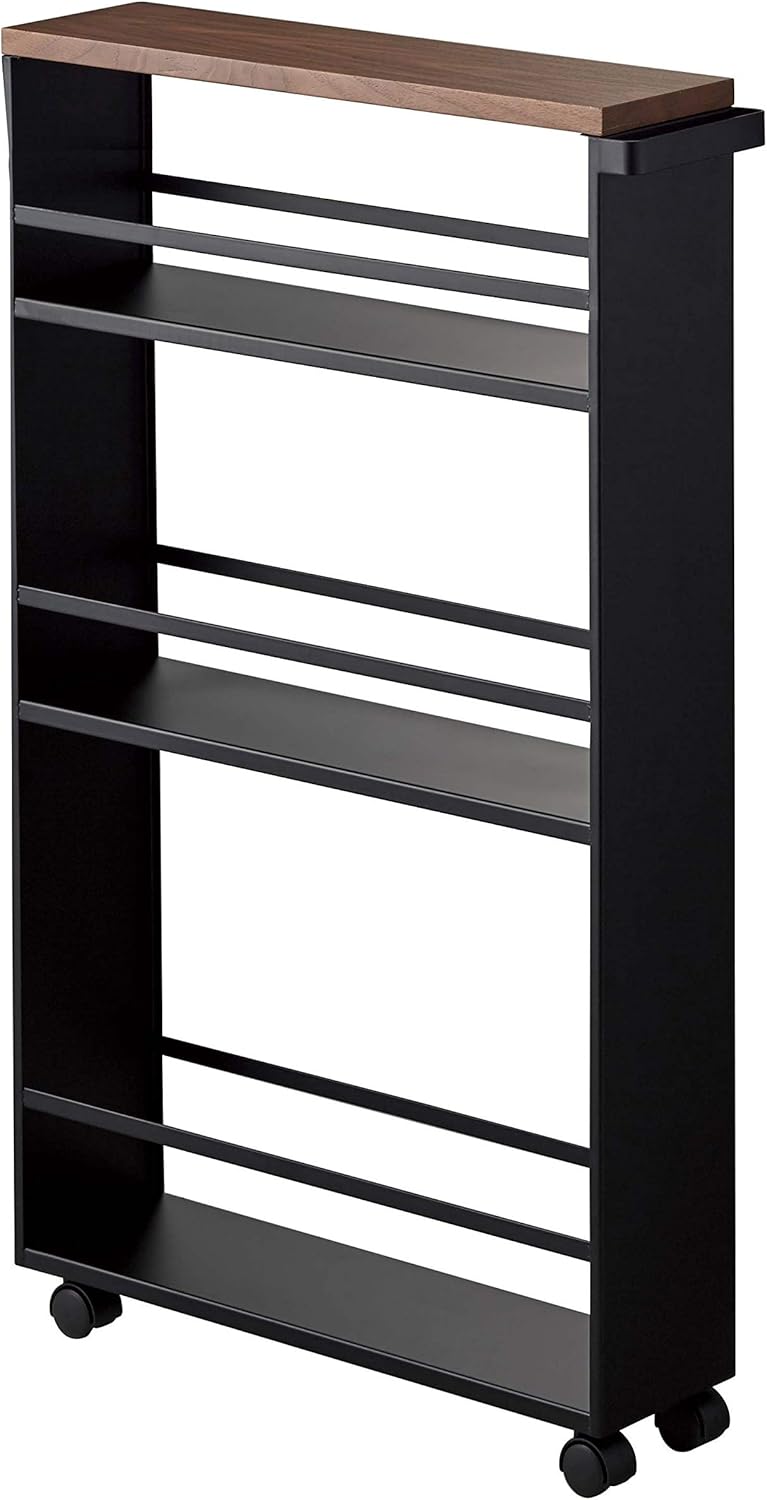 YAMAZAKI home Tower Rolling Slim Storage Cart With Handle Black