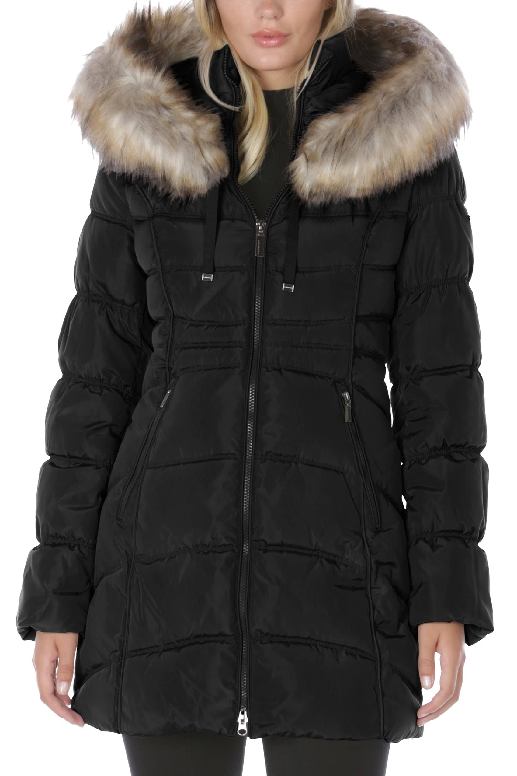 Laundry by Shelli Segal Faux-Fur-Trim Hooded Puffer Coat - Black
