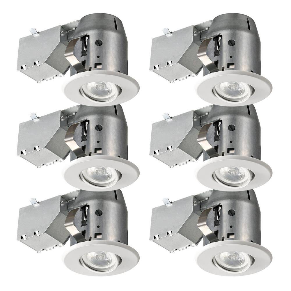 Electric 6-Pack Recessed LED Ceiling Light 3 in. Directional Lighting Kit White Can Round