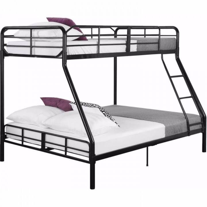 Uenjoy Metal Twin Over Full Bunk Beds Ladder Kids Teens Adult Dorm Bedroom Furniture,Black