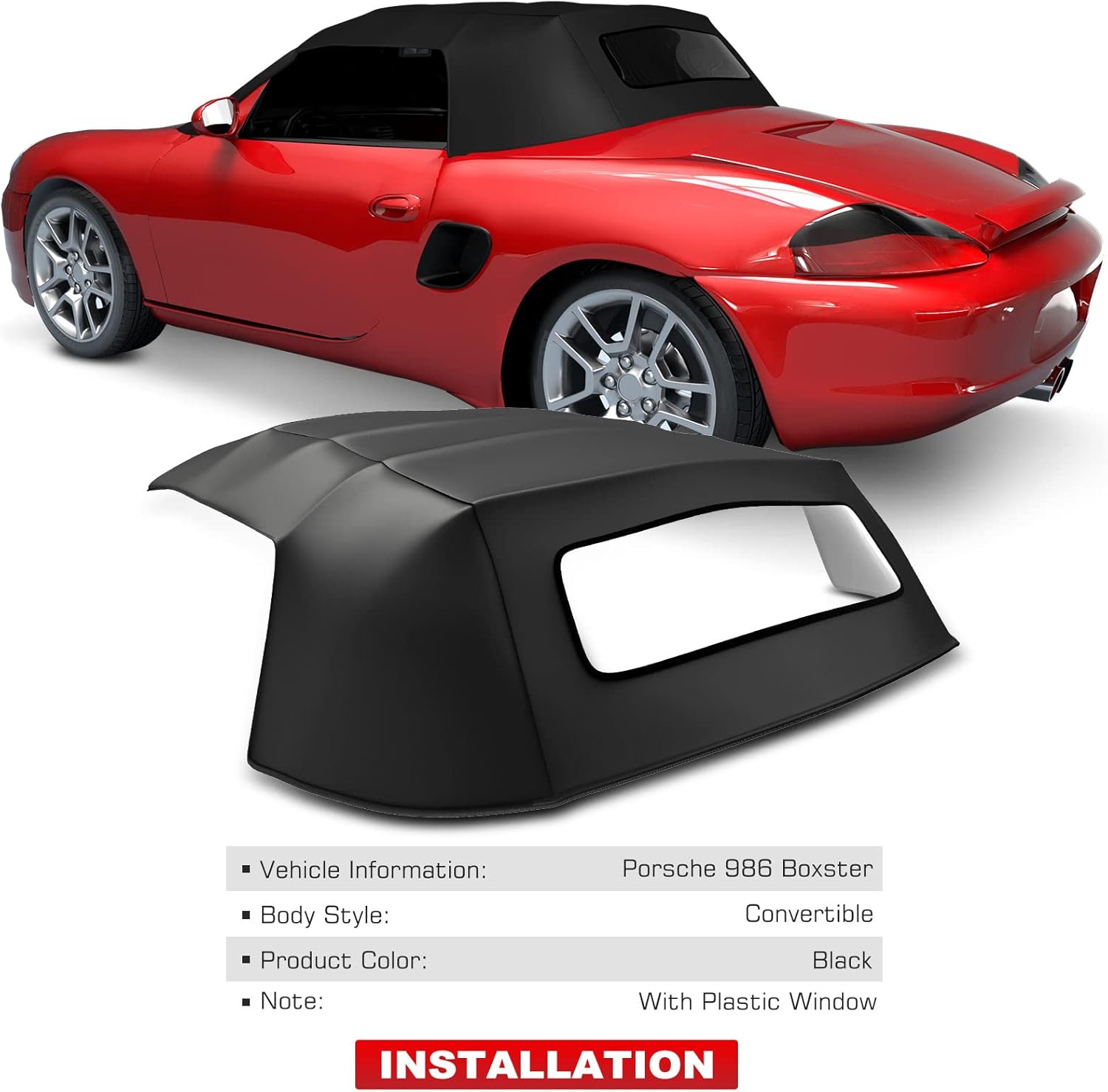 A-Premium Black Convertible Soft Top with Clear Plastic Window Compatible with Porsche 986 Series Boxster 1997-2002 Convertible