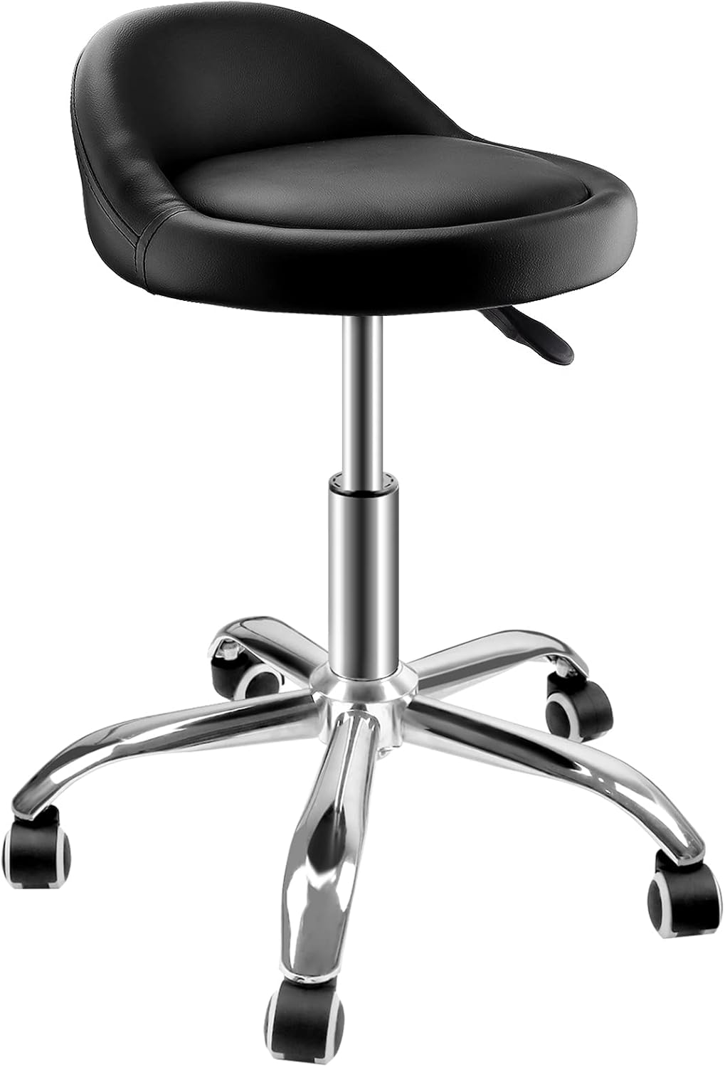 Lorvain Rolling Stool with Wheels, Height Adjustable Swivel Salon Stool Chair with Backrest for Tattoo Shop Massage Drafting Facial Spa Manicure Home Office, Black